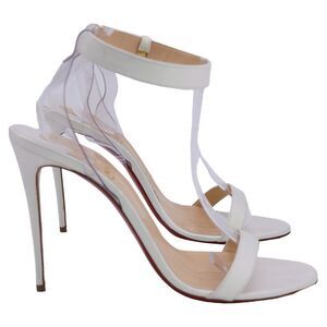 Christian Louboutin Jonatina 100 Sandals in White Nappa Leather and PVC